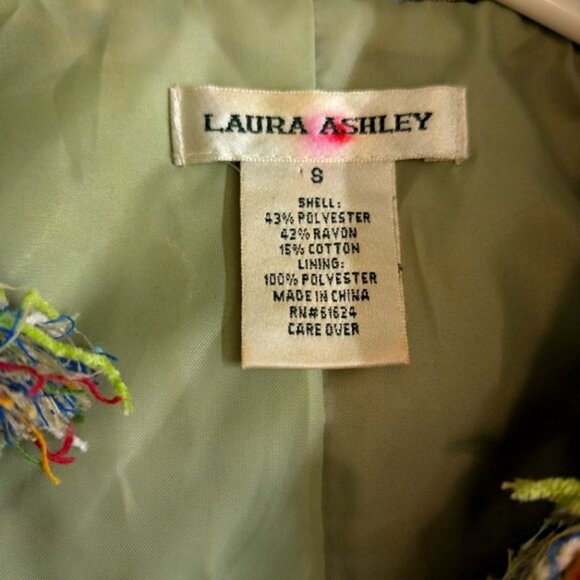 Laura Ashley Multicolored Striped Fringed Tweed Jacket With Single Button - Picture 11 of 12